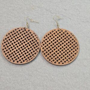 Plunder Lattice Wood Drop Earrings Womens OS Brown Geometric Round‎ Boho